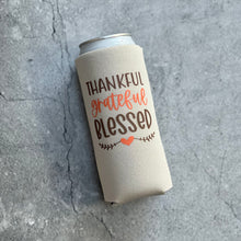 Load image into Gallery viewer, Thankful Grateful Blessed Thanksgiving Slim Can Coolers
