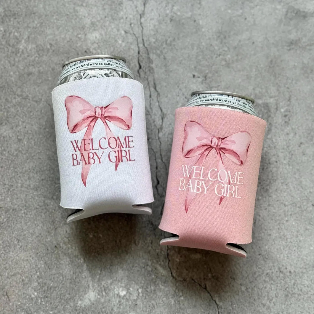 Welcome Baby Girl Bows Baby Girl Baby Shower Can Coolers