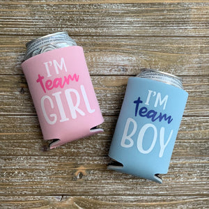 I'm Team Girl Gender Reveal Party Favor Can Coolers