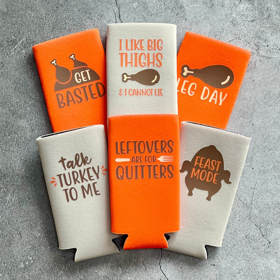 Set of 6 Funny Thanksgiving Party Favors Slim Seltzer Can Cooler Set