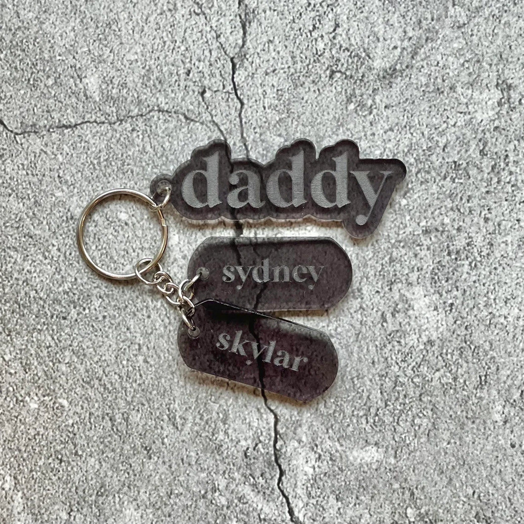 Custom Acrylic Dad Daddy Dada Keychain Diaper Bag Charm with Kids' Names