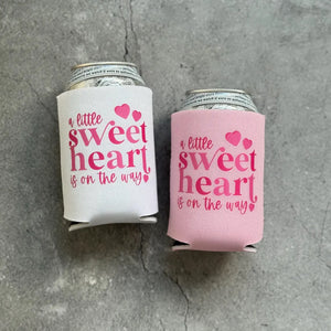 A Little Sweetheart is On The Way Baby Girl Valentine's Day February Baby Shower Can Coolers