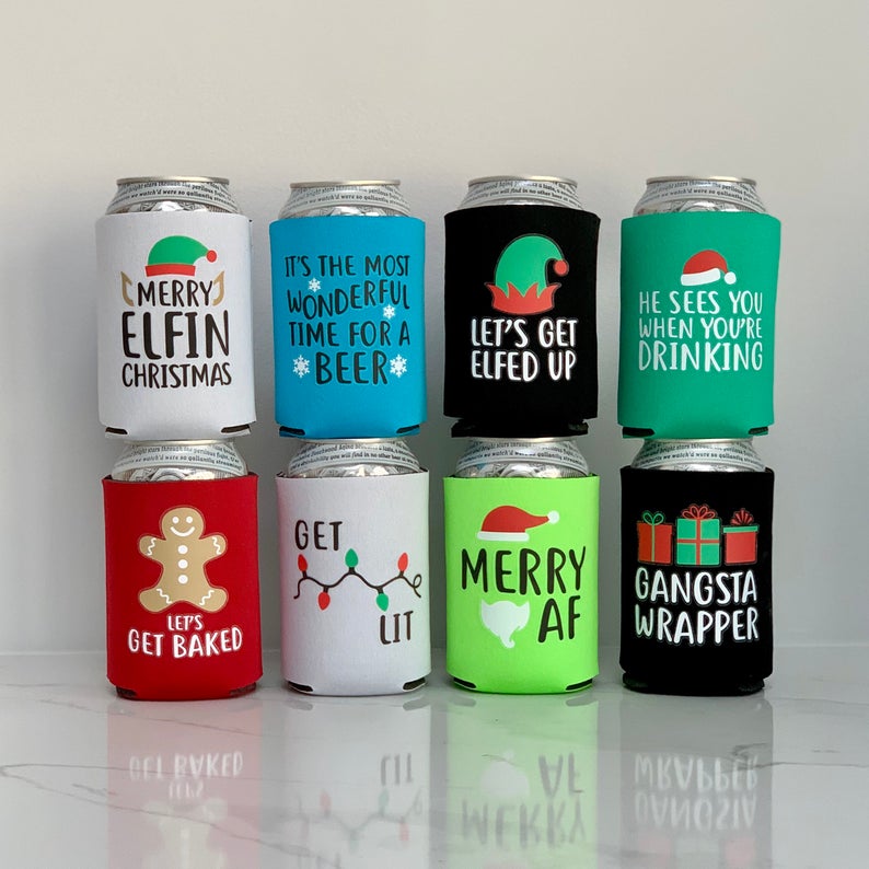Christmas Party Favor Can Cooler Set