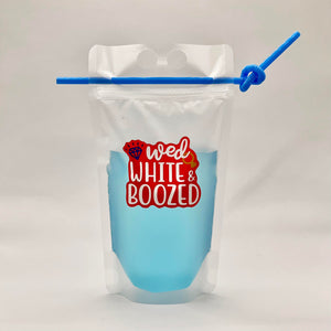 Wed White & Boozed Bachelorette Party Clear Adult Drink Pouches 4th of July Independence Day Labor Day Weekend