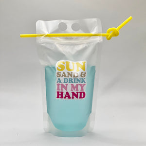 Sun Sand and a Drink In My Hand Summer Bachelorette Party Vacation Clear Adult Drink Pouches