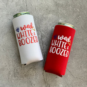 Wed White & Boozed Bachelorette Party Slim Can Coolers