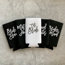 Load image into Gallery viewer, Black Script Title Bachelorette Party Slim Can Coolers
