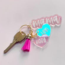 Load image into Gallery viewer, Custom Iridescent Acrylic Mom Keychain with Kids&#39; Names and Tassel
