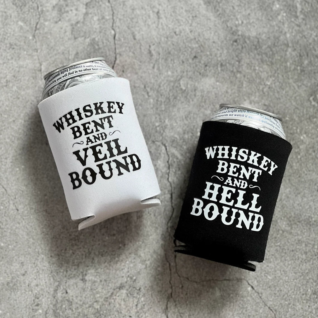 Whiskey Bent and Veil Bound Hell Bound Bachelorette Can Coolers