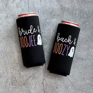 Bride and Boojee Bach and Boozy Halloween Bachelorette Slim Seltzer Can Coolers