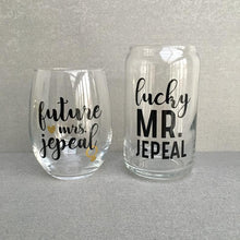 Load image into Gallery viewer, Custom Future Mrs. &amp; Lucky Mr. Engagement Wine &amp; Beer Glass Set
