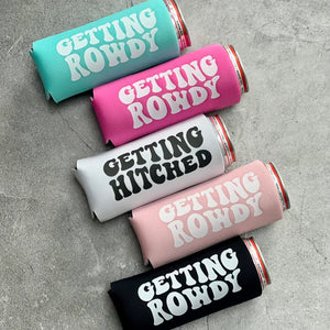 Getting Hitched Getting Rowdy Country Austin Dallas Texas Nashville Cowgirl Bachelorette Party Slim Seltzer Can Coolers