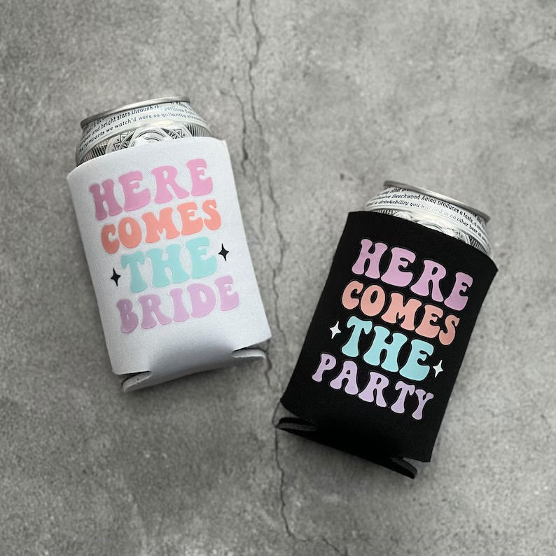 Here Comes the Bride Here Comes the Party Retro Bachelorette Party Can Coolers